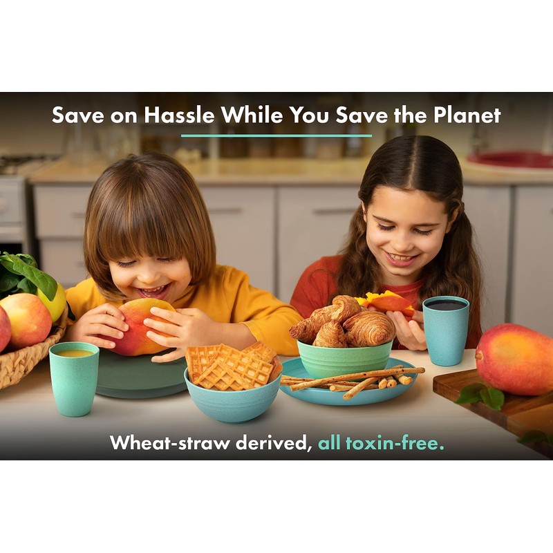 FOODLE Wheat Straw Dinnerware Set - BPA Free & Safety