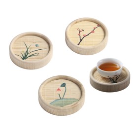 GCFTIFF 3pcs Bamboo Coaster for Drinks Cup Mats Dining Table Coasters Household Drink Cup-Water-Resistant Coffee Drink Cup Coasters for Housewarming Gift Home Decor