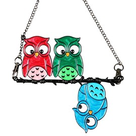 Multicoloured Owl on a Wire Stained Glass Window Decoration, Hanging Suncatcher, Owl Suncatcher, Window Decoration, Hanging Bird Suncatcher