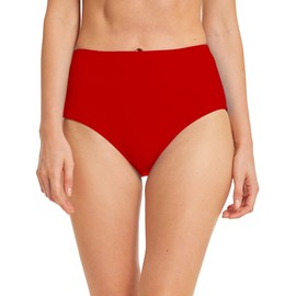 Micosuza Women's Swim Bottom High Waist Retro Basic Full Coverage Bikini Tankini Swimsuit Briefs Red