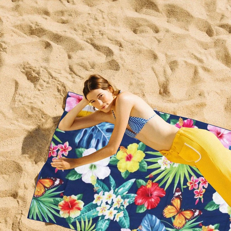 1 Printed Beach Towel, Microfiber Beach Towel, Absorbent And Quick-Drying