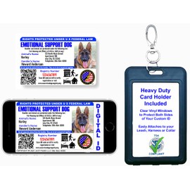 Just 4 Paws Custom Emotional Support ID Card with QR Code & Security Seal and Optional Holograph | Registration to U S Service Dogs Registry Plus ID Holder & Digital ID - Landscape Style