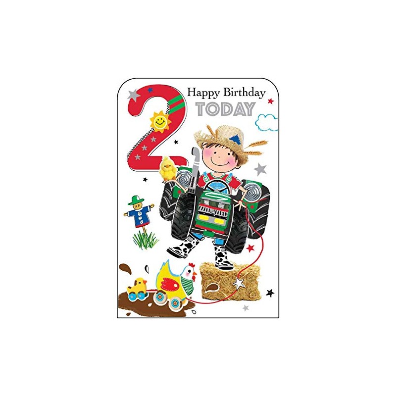 Jonny Javelin Boy Age 2 Birthday Card -Tractor Farm Animals