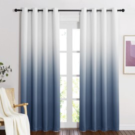 NICETOWN Farmhouse Ombre Room Darkening Curtains 84 inch Length, White to Stone Blue Gradient Drapes Light Blocking Insulated Thermal Window Curtains for Bedroom/Living Room, 2 Panels, 52x84 inch