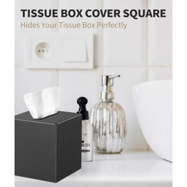 Livelab Metal Tissue Box Cover, Square Tissue Box Holder Modern Decor Facial Napkin Holder Tissue Box Dispenser for Bathroom Vanity Countertop, Living Room, Bedroom, Office | Dark Pebble Grain
