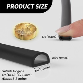 Silicone D Shape Weather Stripping Rubber Seal, 20FT Self Adhesive Weather Stripping for Boat, Auto, RV, Marine, Garage Doors/Window, W:3/4 in; H:3/8 in; 20Feet