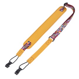 EXCEART Ethnic Style No Drilling Ukulele Strap Adjustable Double J Hook Clip on Ukulele Shoulder Strap Yellow, yellow