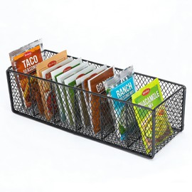 Qinpufu Spice Organizer for Cabinet, 6 Grid Metal Spice Rack, Kitchen Seasoning Organizer, Countertop Spice Storage Box, Metal Mesh Spice Shelf with Handle - Black