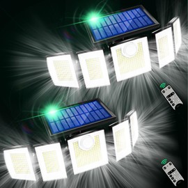 Solar Lights Outdoor Waterproof Motion Sensor - 416 LEDs 3000 Lumens Super Bright 3 Brightness 3 Modes 2400mAh 360° Illumination 32ft Solar Flood Security Light for Outside (With ‎Remote Control, 2)