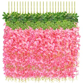 jabeick 12 PCS Wisteria Hanging Flowers, 3.6ft Fake Wisteria Vines Artificial Wisteria Garland Silk Flower String for Wedding Arch Garden Party Home Ceiling Wall Backdrop Tent Decoration (Pink)