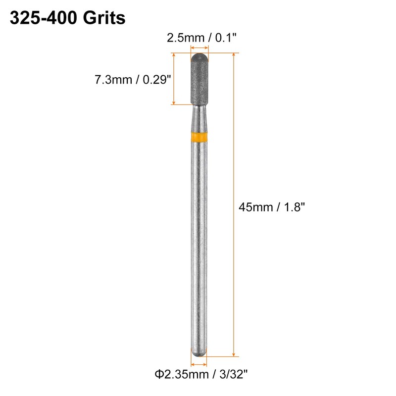 sourcing map 6pcs 325-400 Grits Diamond Grinding Bit 2.5mm Cylindrical