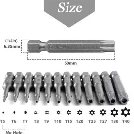 Unbranded 12PC Tamper Proof Star Impact Driver Bit Set Security Screwdriver Bits Hex Shank