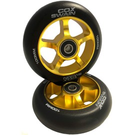 Cox Swain X-385 High End 100 mm Stunt Scooter Wheels Aluminium Core ABEC 11 Bearings Black/Gold Pack of 2
