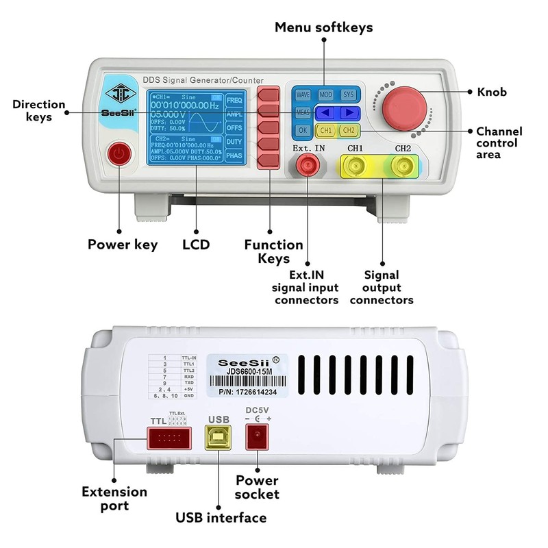 Professional Upgraded 15MHz DDS Signal Generator Counter, Seesii 2.4Inch LCD