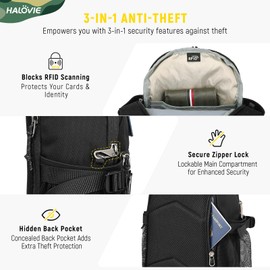 HALOVIE Tactical Shoulder Bag, Anti-Theft Shoulder Bag, Chest Bag, Men's Crossbody Sling Bag, Sports, Outdoor, Travel, black
