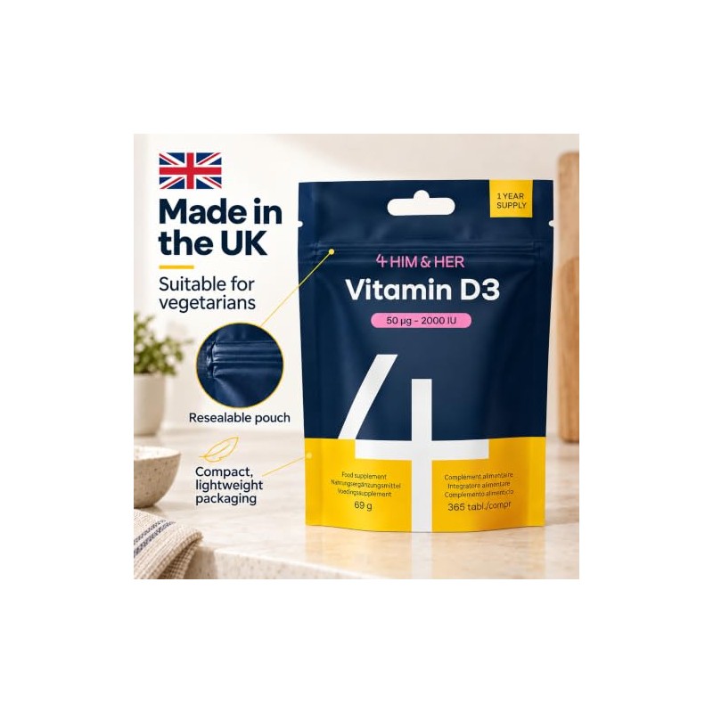 Vitamin D 2000IU Tablets, Vitamin D3 365 Easy to Swallow,