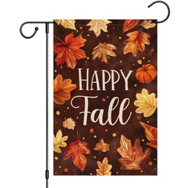Heyfibro Happy Fall Garden Flag 12x18 Double Sided Burlap, Autumn Retro Maple Leaves Yard Flags for Thanksgiving Rustic Seasonal Outside Outdoor Decoration (ONLY FLAG)