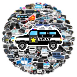 60 Pcs Police Car Stickers Decals for Kids Boys Girls, Multicolor Vinyl Waterproof Stickers for Water Bottle Laptop Skateboard Helmet Luggage, Cute Police Vehicle Stickers Pack (Police Car)
