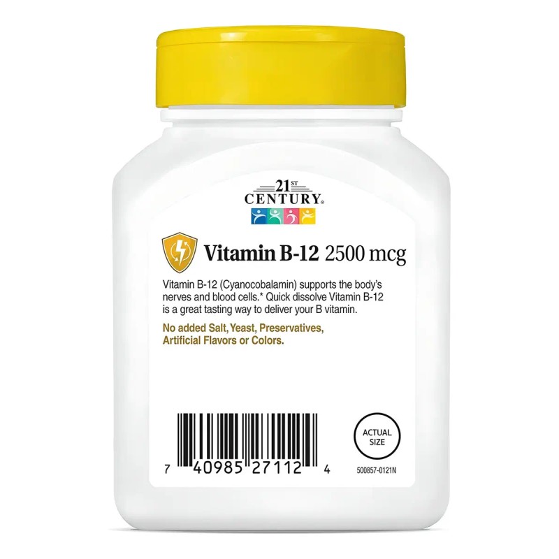 Suplemento Tabletas Sublinguales 21st Century Vitamina B12 Sabor Cereza Bote