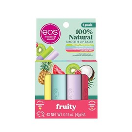 eos Bálsamos labiales 100% naturales: leche de coco, piña, sandía rosada y frambuesa kiwi, cuidado labial de humedad durante todo el día, 0.14 onzas, paquete de 4