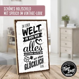 TypeStoff HS-00860 Wooden Sign with Saying - Happiness - Vintage Look with Quote as Gift and Decoration on Goals and Chances