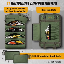 Tool Bag Roll Up, UUP Heavy Duty Portable Soft Tool Storage Organization, Foldable Empty Rollup Organizer with 2 Small Pouches, Rollable Carrying Toolbag, Dad Men Mechanic Welding Birthday Gift, Green