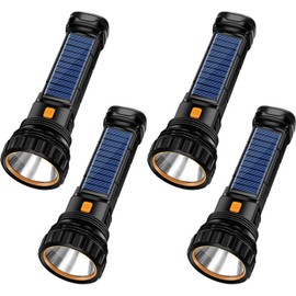 E-SHIDAI 4pcs Solar/Rechargeable Multi Function 1000 Lumens LED Flashlight, with Emergency Strobe Light and 1200 Mah Battery, Emergency Power Supply and USB Charging Cable, Fast Charging