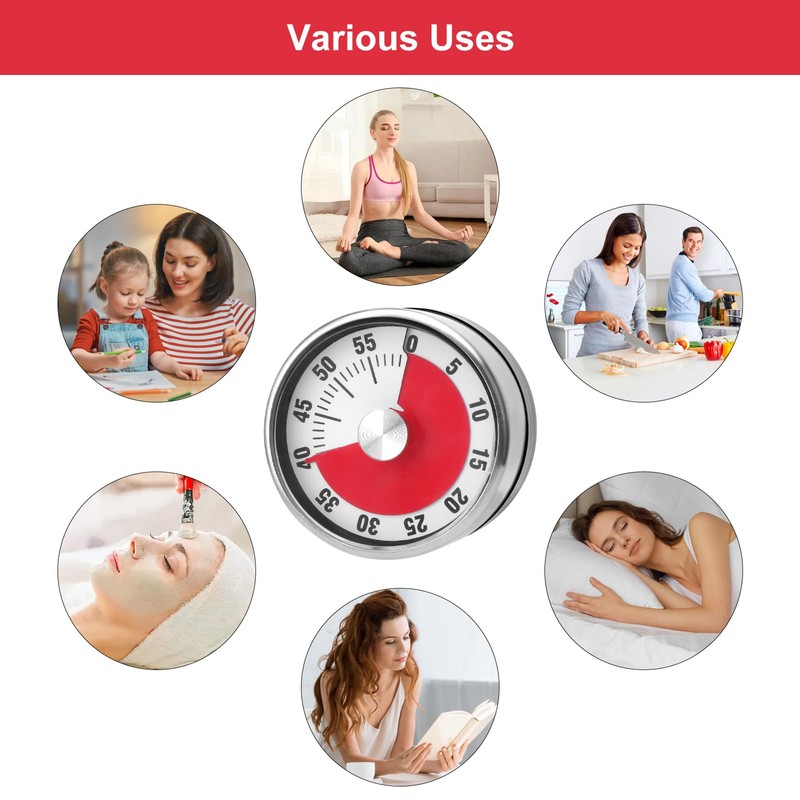 Magnetic Mechanical Kitchen Timer, 60-Minute Countdown Timer Visual Timer for