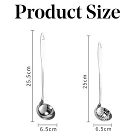 Stainless Steel Ladle Spoon 2 Piece Set,Slotted ladle and Small ladle Scoop,Good for Hot Pot,Cooking Ladle for Soup,Soup Ladle, Slotted Spoon(10 inch)