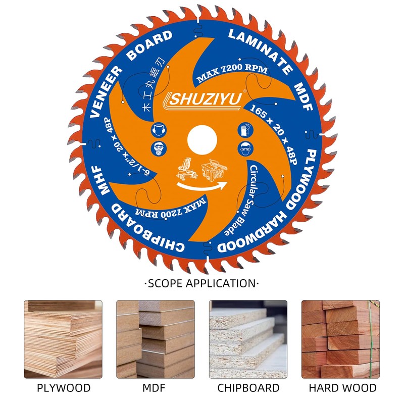 LSHUZIYU, 165mm 48T, Thin Kerf 1.6mm. Centre hole 20mm with