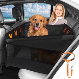 Dog Car Seat for Large Medium Dogs, Hard Bottom Back Seat Extender for Dogs with Soft Removable Blanket, Non-Slip Dog Car Hammock Turn into Soft Dog Car Bed,Pet Car Seat for Car SUV Truck(Black)