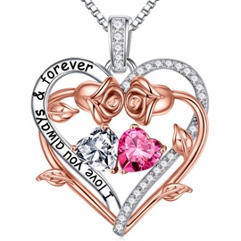 Iefil Rose Heart Birthstone Necklace Gifts for Women Mom Grandma, Birthstone Jewelry Natural or Created Gemstone Mothers Day Birthday Christmas Gifts for Mom Grandma Her Wife Girlfriend Women,