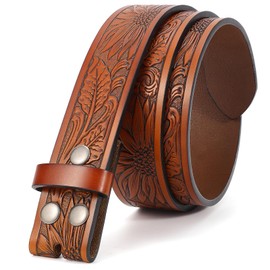 SANSTHS - Cinturones occidentales para hombres sin hebilla, cinturón de vaquero de 1.5 pulgadas de ancho para mujer cinturón de piel occidental para jeans, café/Girasol, for 42"-44" Wasit