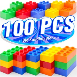 Building Blocks Set, 100 Pieces, 2x2 & 2x4 Shapes, Large Duplo-Compatible Bricks, ABS Material, Educational Toy for Creative Thinking, Compatible with Major Brands, for Toddlers 2, 3, 4, 5, 6 Years.