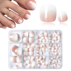 240pc Ombre Press on Toenails Women with Glue Tabs, Acrylic Toe Nails Press ons Short Square Fake Toenails Press on Nails Toes Pedicure Ombre Glue Toe Nails Full Cover False Toe Nail Tips for Feet