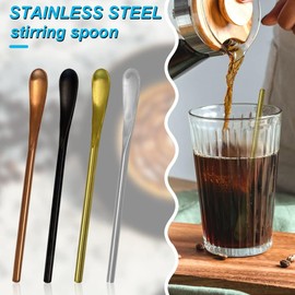 4 Colors 304 Stainless Steel Cocktail Tea Stirrers Short Handle Drink Mixing Spoon Reusable Coffee Mixing Spoon (Multiple Colors, 16CM)
