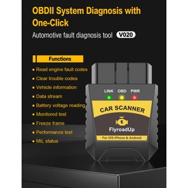 FlyroadUp OBD2 Scanner Bluetooth for iPhone iOS Android OBDII Diagnostic Scan Tool Code Reader Clear Error Code Car Performance Test Exclusive APP