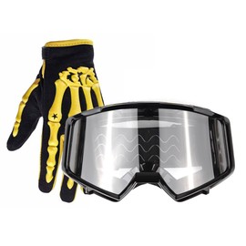 Typhoon Youth Glove & Goggle Combo Motocross Offroad ATV MX Dirt Bike - Yellow/Black - Large