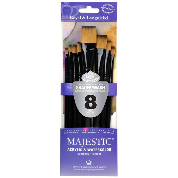 Majestic Royal and Langnickel Short Handle Paint Brush Set, Flat