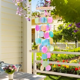 MUMTOP Shell Wind Chimes for Outside Clearance, Tropical Colorful Capiz Shell Wind Chime for Patio,Indoor,Outdoor,Garden,Yard,Coastal,Beach Decor or Gifts for Women,Girl
