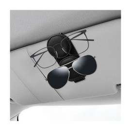 SHMZK Sunglasses Holder for Car Visor, Magnetic Leather Double Position Visor Glasses Hanger Clip, Premium Soft Double Ends Eyeglasses Holder Ticket Card Clips for Auto Sun Visor (Black)