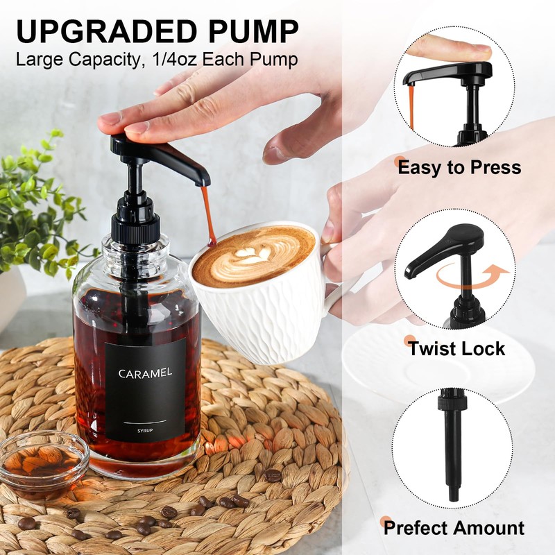 Coffee Bar Accessories, Syrup Dispenser With 1/4oz Large Capacity Pump