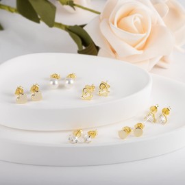 Juego de aretes para múltiples piercings chapados en oro de 14 quilates, hipoalergénicos, plata de ley 925, con forma de corazón (6 estilos)