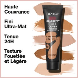 Revlon ColorStay Full Cover Longwear Matte Foundation, Heat and Sweat Resistant, Lightweight Face Makeup, Shade Natural Tan (330), 30ml
