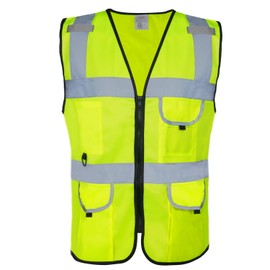 HPHST 5 Pockets High Visibility Reflective Safety Vest,Zipper Front, Meets ANSI/ISEA Standards for Women & Men, Yellow, X-Large