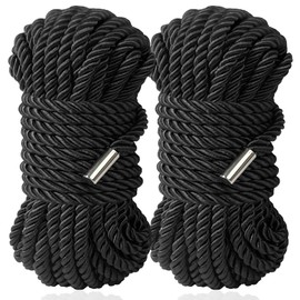 BAVIHOR Silk Rope, 32 Feet 8 mm Soft Rope Durable Multipurpose Long Satin Braided Twisted Rope (Black, Black)