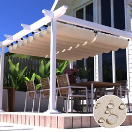 FLORALEAF 3' × 16' Waterproof Pergola Shade Cover Retractable Pergola Replacement Canopy Slide Shade Sail with Cable Hardware for Outdoor Patio Porch Garage Deck Backyard Awning, Beige