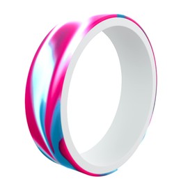 QALO Men & Women's Rubber Silicone Ring, Switch Miami, Rubber Wedding Band for Men & Women, Breathable, Durable Unisex Engagement Silicone Ring, 6mm Wide 1.85mm Thick, Tie-Dye & White, Size 11