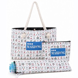 Miyxsin American Mahjong Bags for Tiles and Racks, 3 Pcs Empty Mahjong Carrying Bags, Large Canvas Travel Carry for Travel Mah Jong Accessories, for Mah Jong Enthusiasts (Mahjong Pattern)