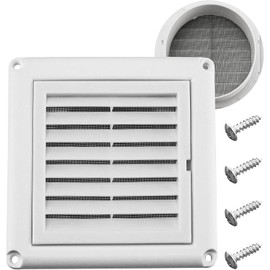 Funmit 4" Louvered Vent Cover Stops Birds Nesting for Outside Dryer Exhaust Air Vent Cover with 4 Screws for Easy Installation (White)
